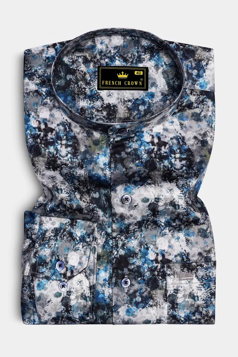 Aquivell-Dianne Blue And Bright White Aquarelle Storm Printed Super Soft Premium Cotton Semi Formal Shirt 4