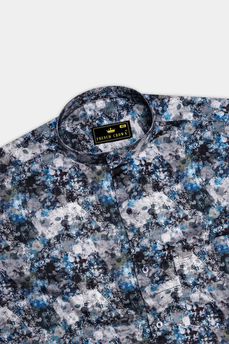 Aquivell-Dianne Blue And Bright White Aquarelle Storm Printed Super Soft Premium Cotton Semi Formal Shirt 5