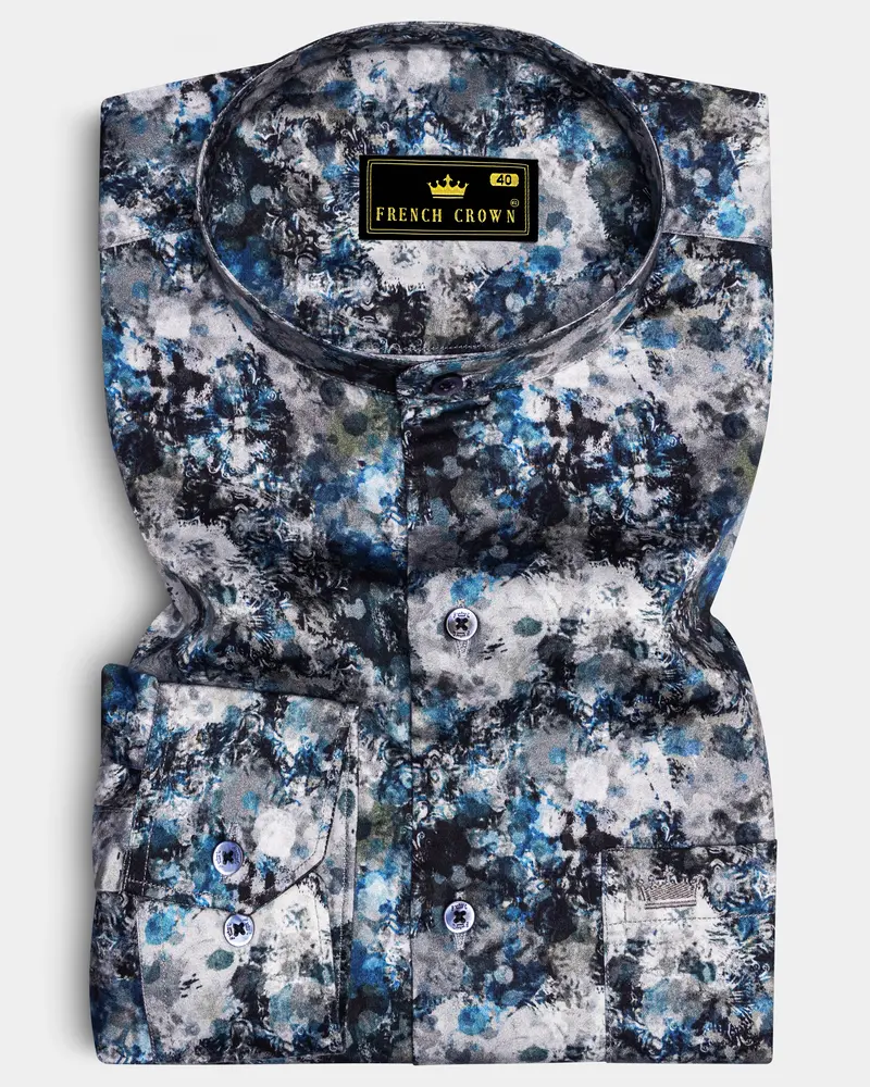 Aquivell-Dianne Blue And Bright White Aquarelle Storm Printed Super Soft Premium Cotton Semi Formal Shirt 6