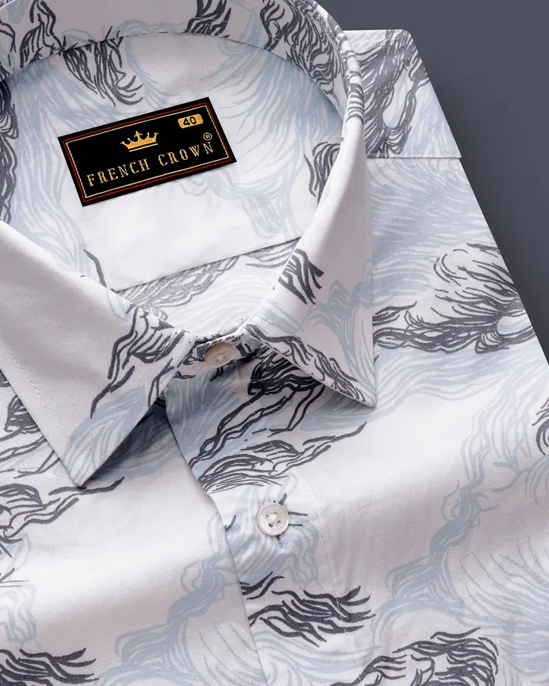 Aquivra-Bright White And Blizzard Blue Storm Waves Printed Super Soft Premium Cotton Casual Shirt 1