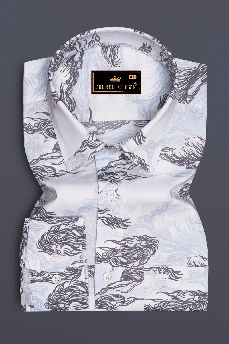Aquivra-Bright White And Blizzard Blue Storm Waves Printed Super Soft Premium Cotton Casual Shirt 4