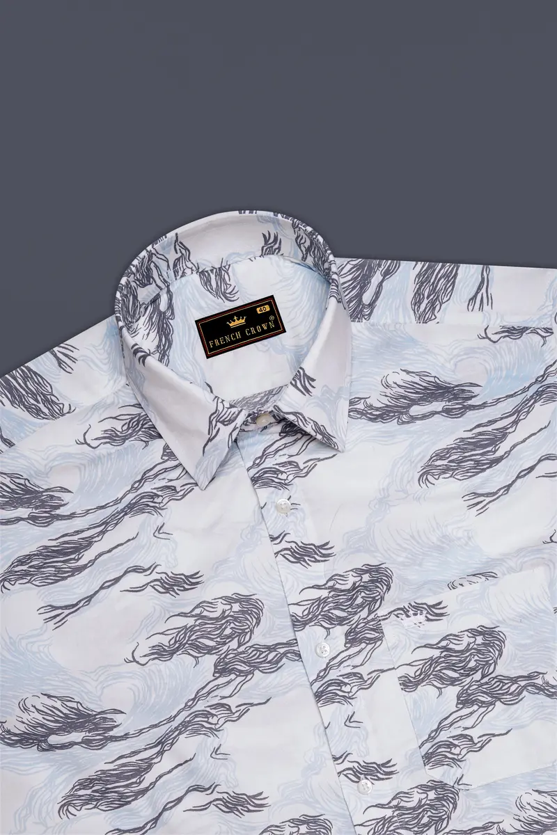 Aquivra-Bright White And Blizzard Blue Storm Waves Printed Super Soft Premium Cotton Casual Shirt 5