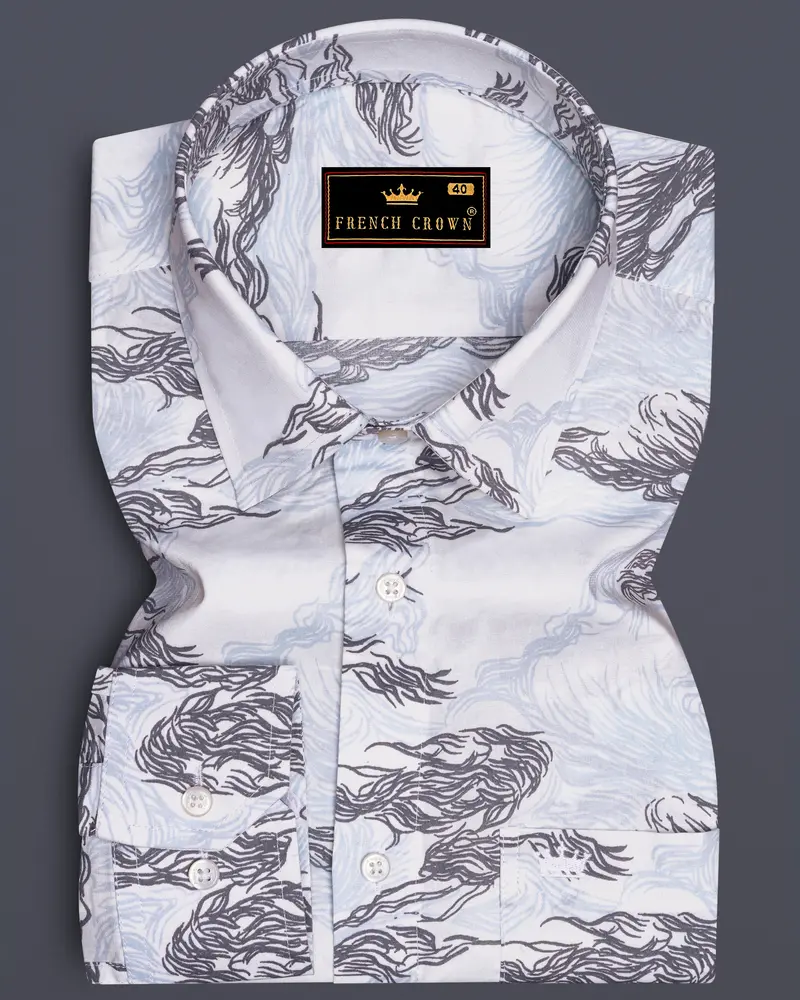 Aquivra-Bright White And Blizzard Blue Storm Waves Printed Super Soft Premium Cotton Casual Shirt 6