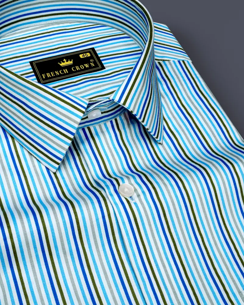 Aradovo-Viking Blue Aradonis Multicolour Striped Subtle Sheen Super Soft Premium Cotton Dress Shirt 1