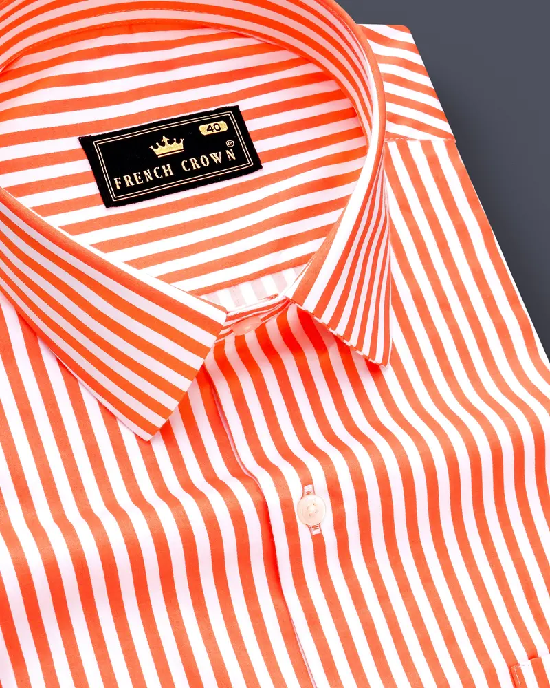 Arancio-Bittersweet Orange And Bright White Candy Striped Subtle Sheen Super Soft Premium Cotton Dress Shirt 1