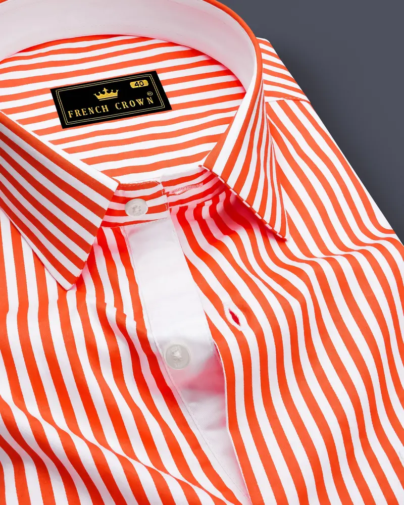Arancio-Bittersweet Orange And Bright White Candy Striped Super Soft Premium Cotton Dress Shirt 1