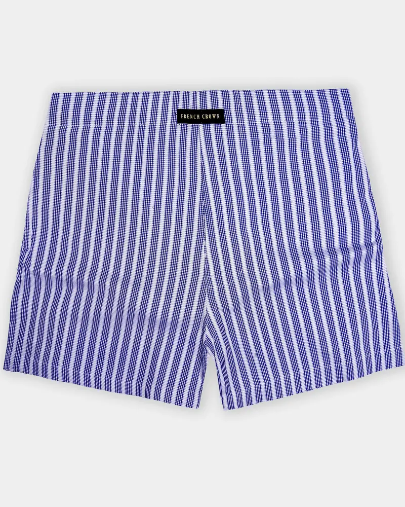 Arapawa Blue And Bright White Stripes Dobby Textured Premium Giza Cotton Boxer 1