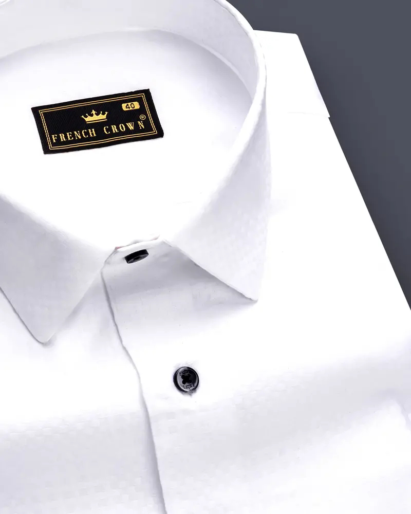 Arctic Luxe-Bright White Dobby Textured Premium Giza Cotton Dress Shirt 1