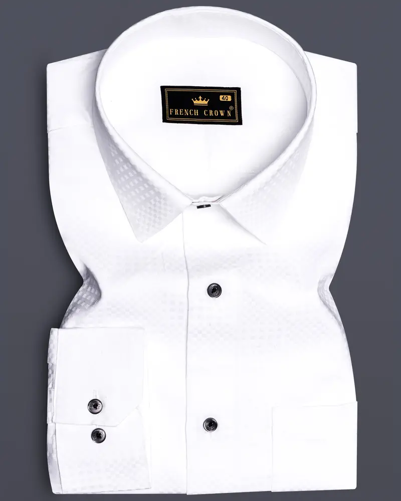 Arctic Luxe-Bright White Dobby Textured Premium Giza Cotton Dress Shirt 10