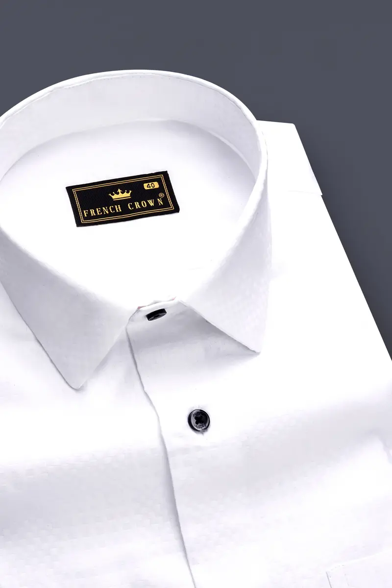 Arctic Luxe-Bright White Dobby Textured Premium Giza Cotton Dress Shirt 2