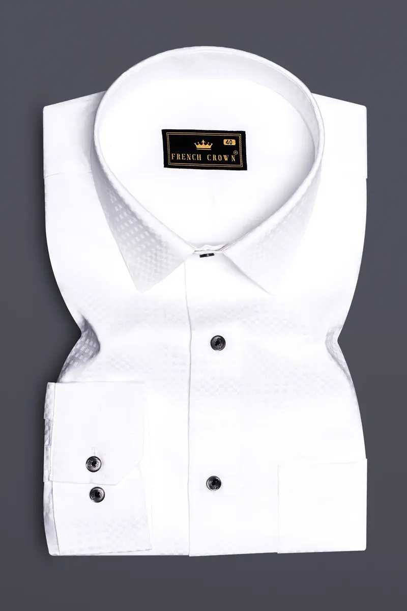 Arctic Luxe-Bright White Dobby Textured Premium Giza Cotton Dress Shirt 4
