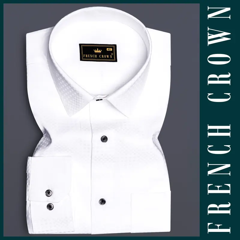 Arctic Luxe-Bright White Dobby Textured Premium Giza Cotton Dress Shirt 6