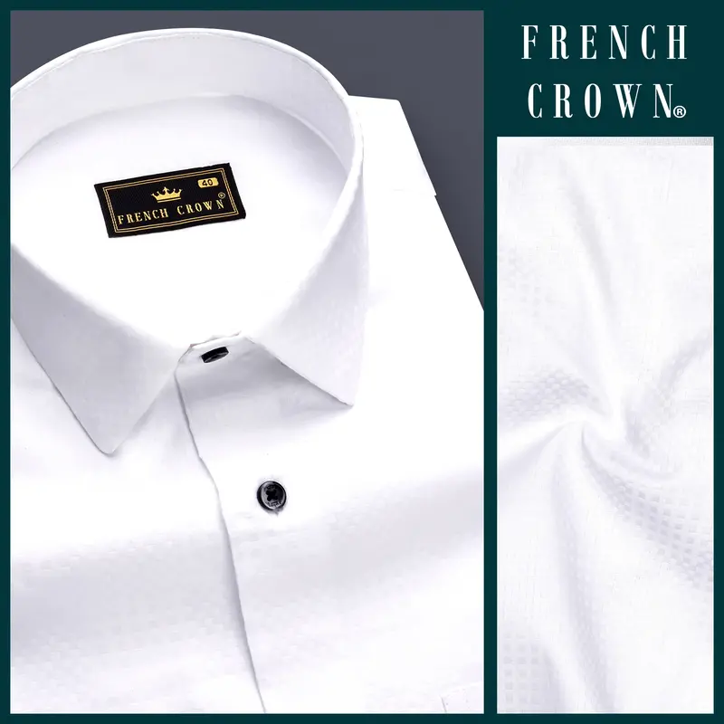 Arctic Luxe-Bright White Dobby Textured Premium Giza Cotton Dress Shirt 8