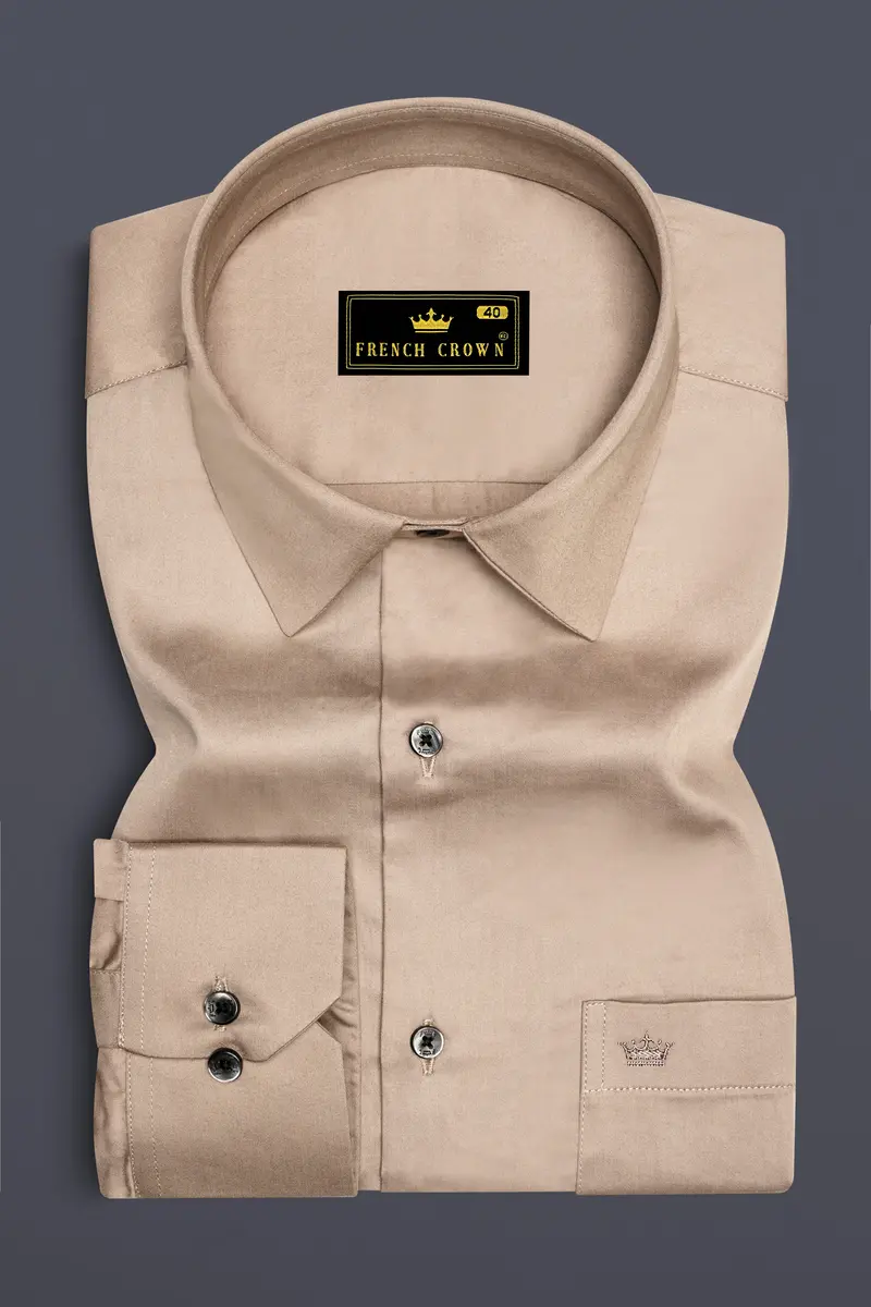 Arenzo-Quicksand Brown Subtle Sheen Super Soft Premium Cotton Dress Shirt 4