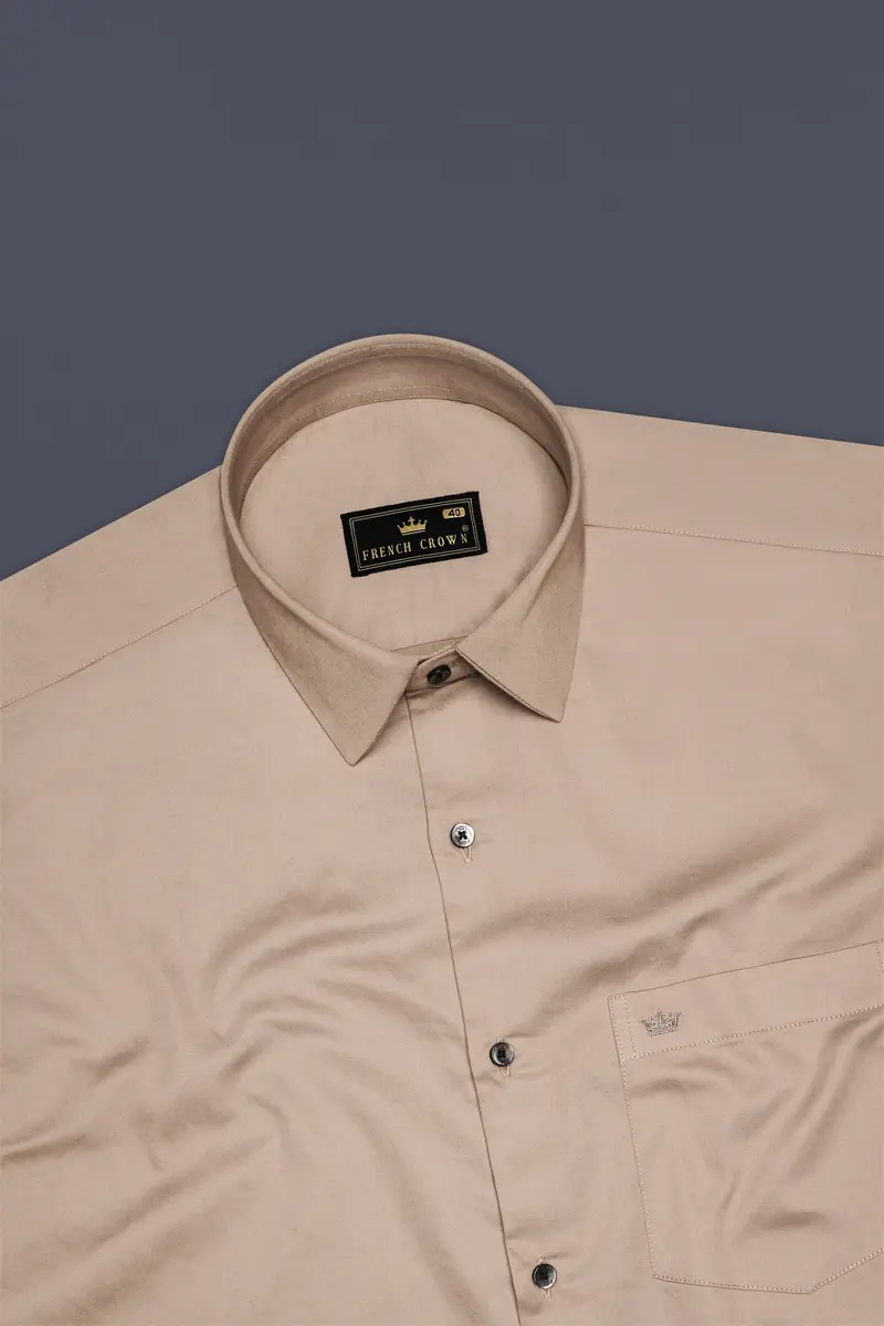 Arenzo-Quicksand Brown Subtle Sheen Super Soft Premium Cotton Dress Shirt 5
