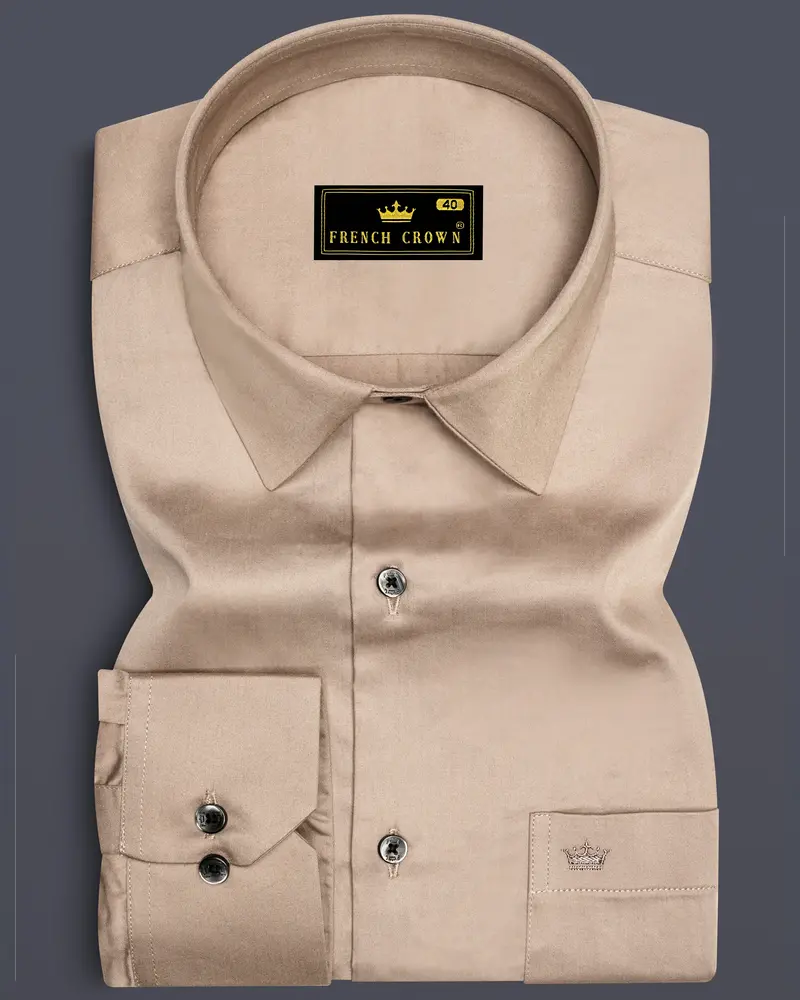 Arenzo-Quicksand Brown Subtle Sheen Super Soft Premium Cotton Dress Shirt 6