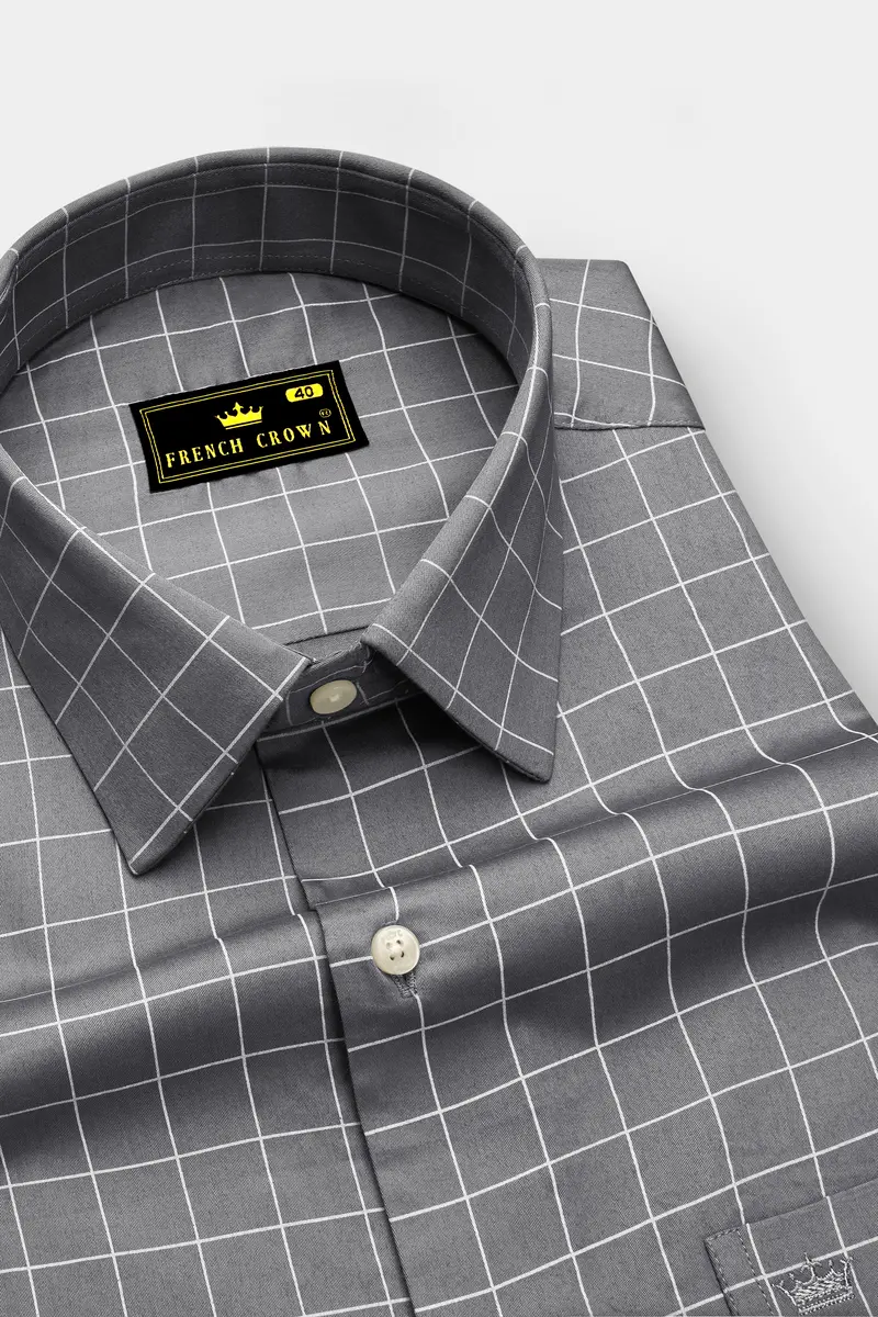 Argent-Shuttle Gray And Bright White Windowpane Subtle Sheen Super Soft Premium Cotton Dress Shirt 2