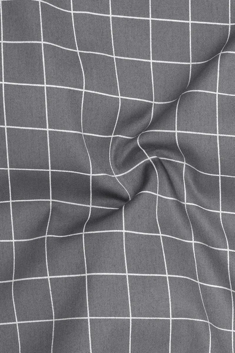 Argent-Shuttle Gray And Bright White Windowpane Subtle Sheen Super Soft Premium Cotton Dress Shirt 3