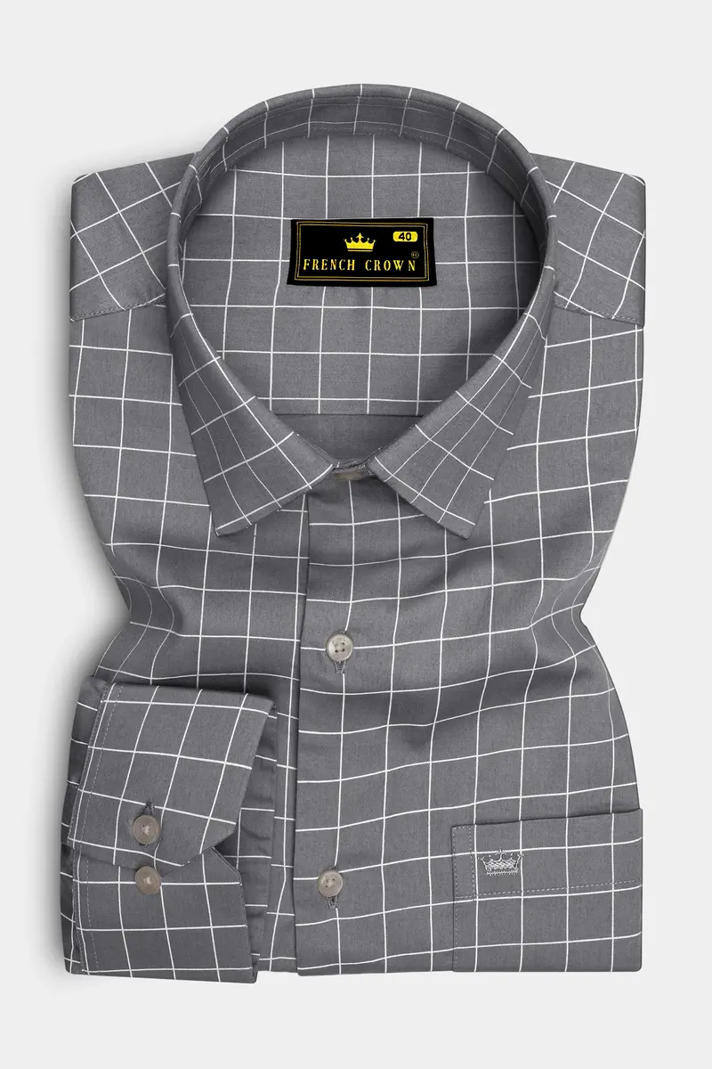 Argent-Shuttle Gray And Bright White Windowpane Subtle Sheen Super Soft Premium Cotton Dress Shirt 4