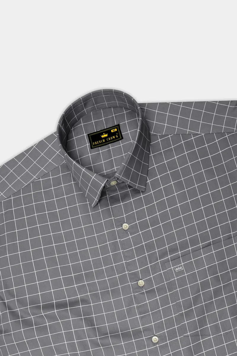 Argent-Shuttle Gray And Bright White Windowpane Subtle Sheen Super Soft Premium Cotton Dress Shirt 5