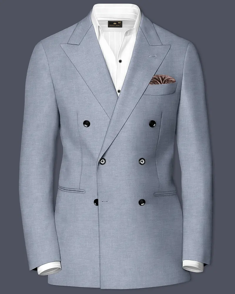Argento-Cadet Gray Solid Wool Rich Double Breasted Blazer 1