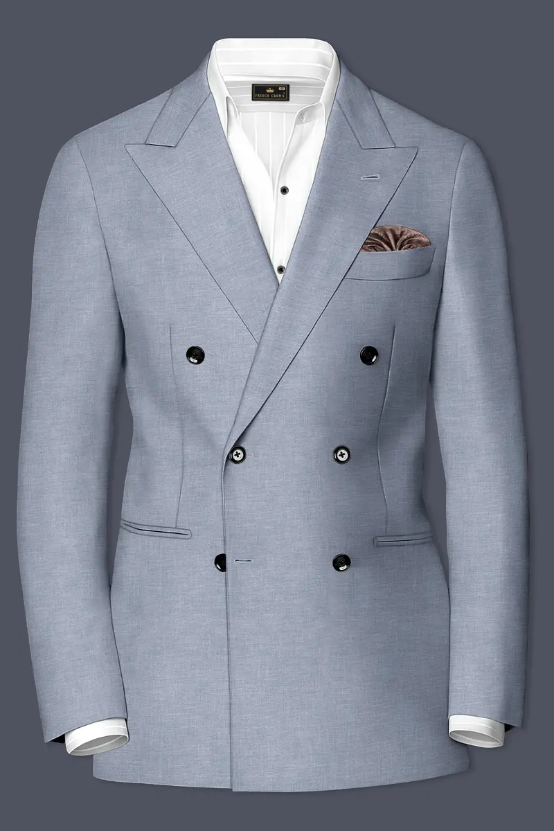 Argento-Cadet Gray Solid Wool Rich Double Breasted Blazer 2