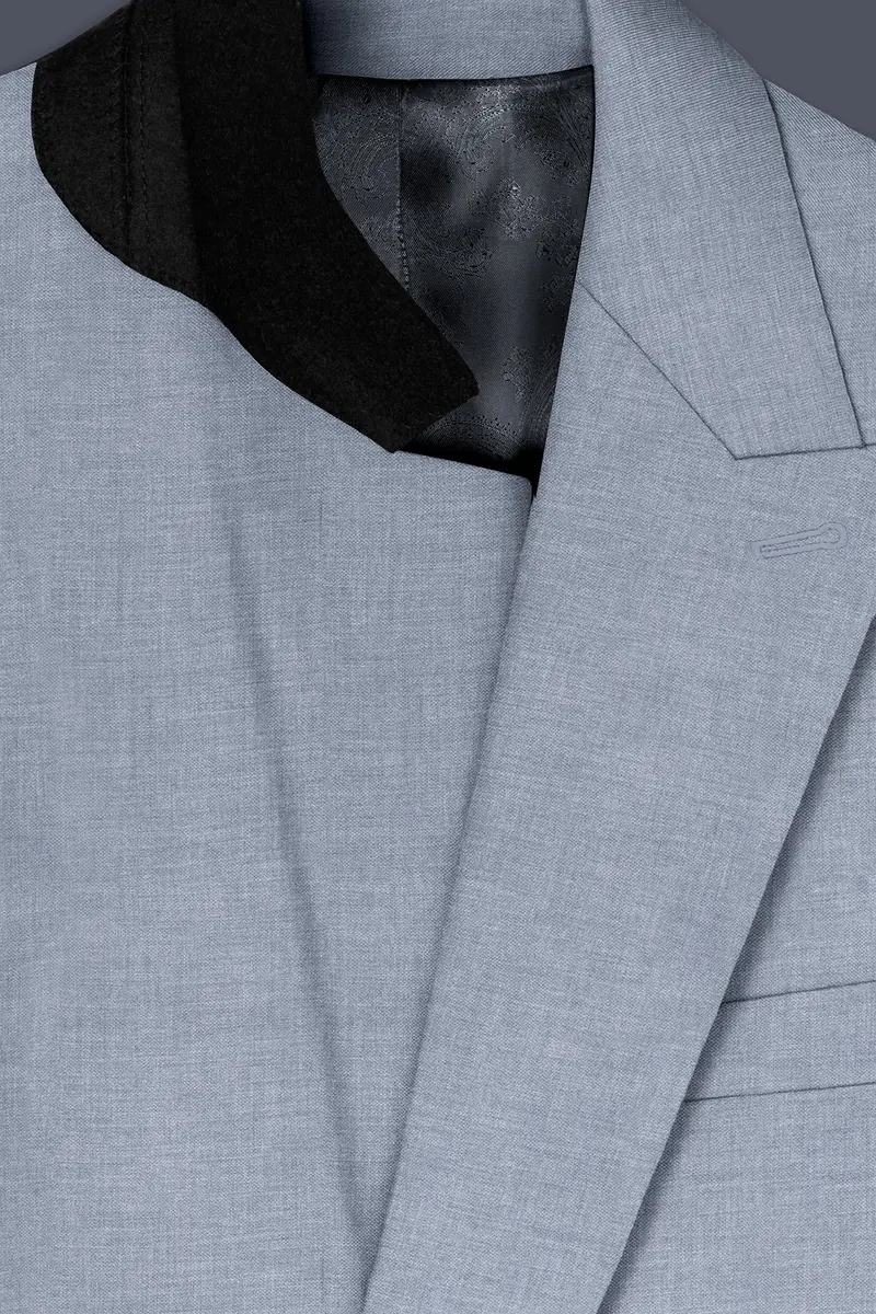 Argento-Cadet Gray Solid Wool Rich Double Breasted Blazer 4