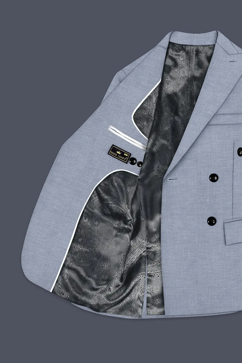 Argento-Cadet Gray Solid Wool Rich Double Breasted Blazer 5