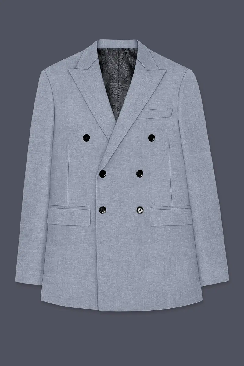 Argento-Cadet Gray Solid Wool Rich Double Breasted Blazer 7
