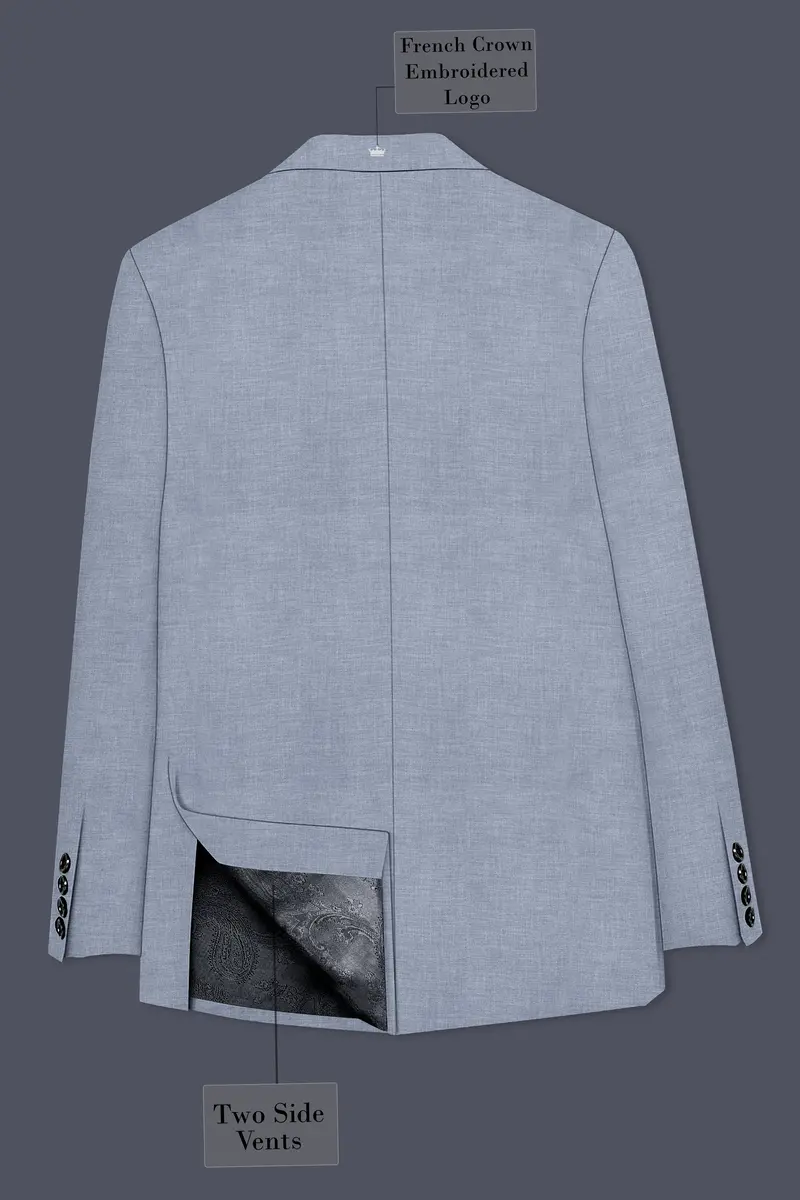 Argento-Cadet Gray Solid Wool Rich Double Breasted Blazer 8