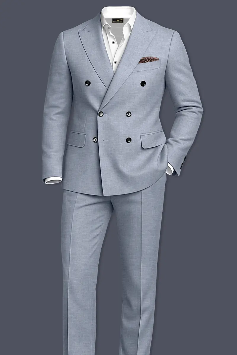 Argento-Cadet Gray Solid Wool Rich Double Breasted Blazer 9
