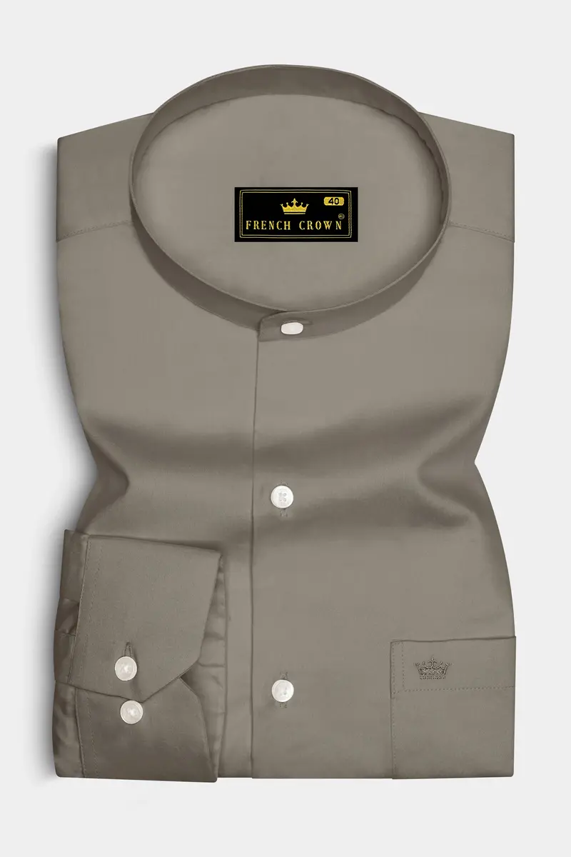 Argento-Makara Gray Subtle Sheen Super Soft Premium Cotton Mandarin Dress Shirt 4