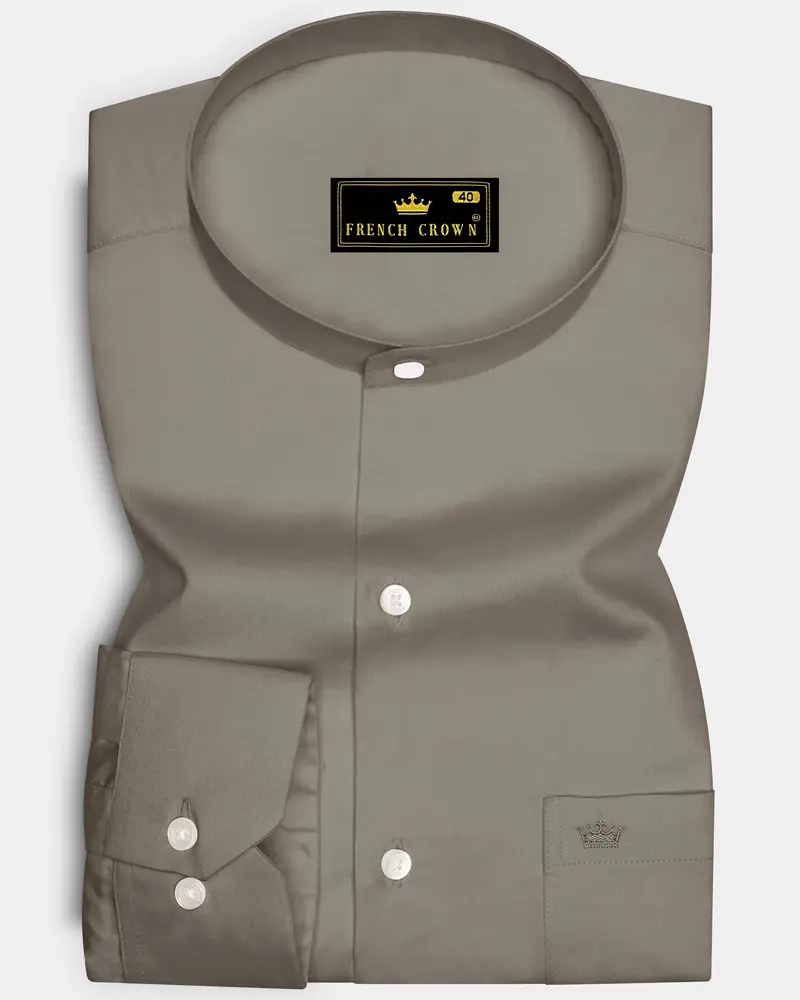 Argento-Makara Gray Subtle Sheen Super Soft Premium Cotton Mandarin Dress Shirt 6