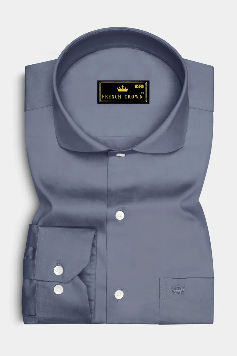 Argento-Shuttle Gray Subtle Sheen Super Soft Premium Cotton Cut Away Collar Dress Shirt 4