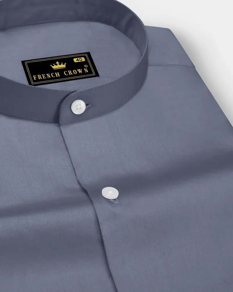 Argento-Shuttle Gray Subtle Sheen Super Soft Premium Cotton Mandarin Dress Shirt 1