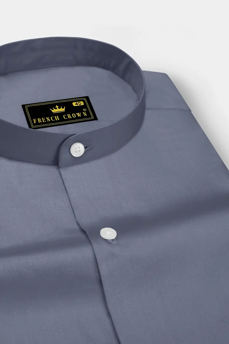 Argento-Shuttle Gray Subtle Sheen Super Soft Premium Cotton Mandarin Dress Shirt 2