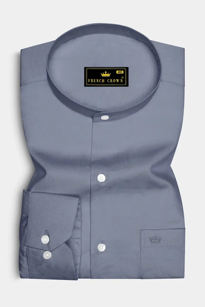 Argento-Shuttle Gray Subtle Sheen Super Soft Premium Cotton Mandarin Dress Shirt 4