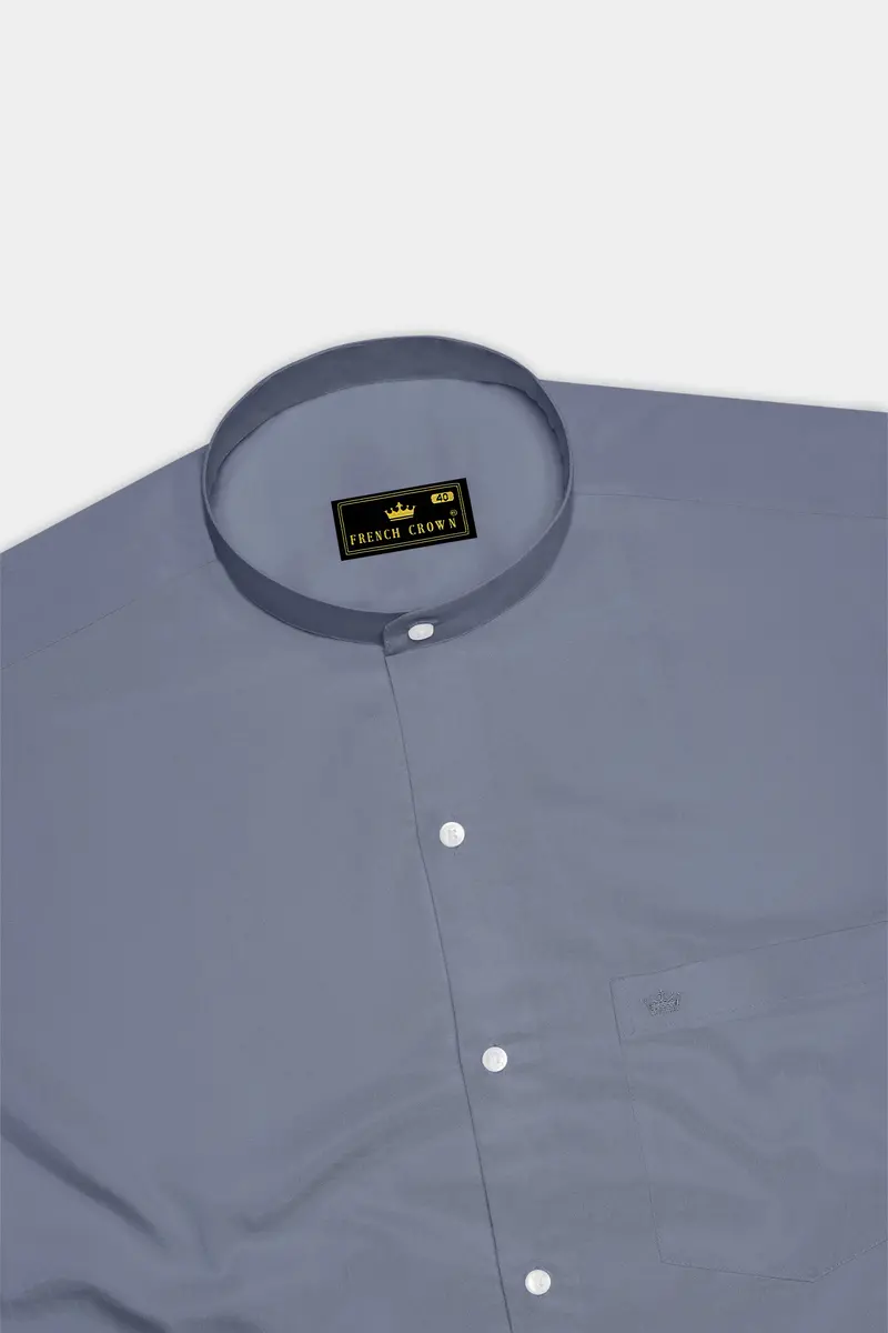Argento-Shuttle Gray Subtle Sheen Super Soft Premium Cotton Mandarin Dress Shirt 5
