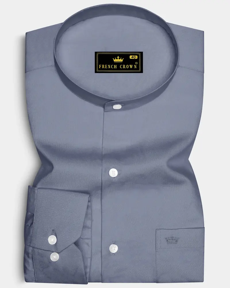 Argento-Shuttle Gray Subtle Sheen Super Soft Premium Cotton Mandarin Dress Shirt 6