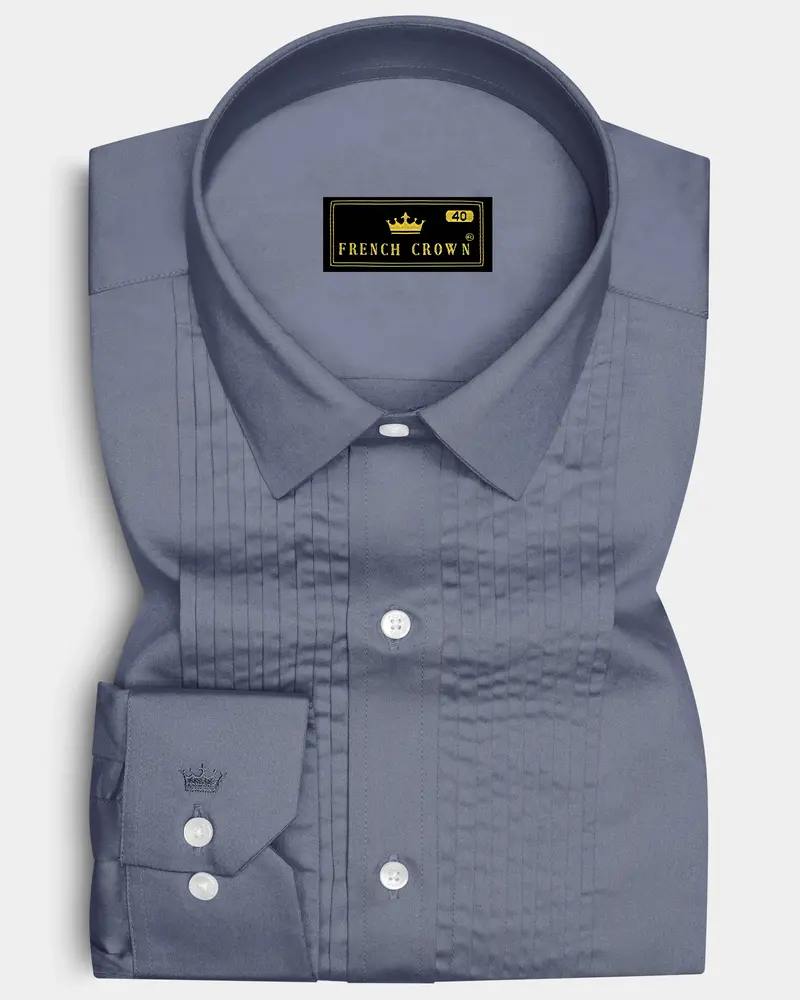 Argento-Shuttle Gray Subtle Sheen Super Soft Premium Cotton Tuxedo Dress Shirt 1