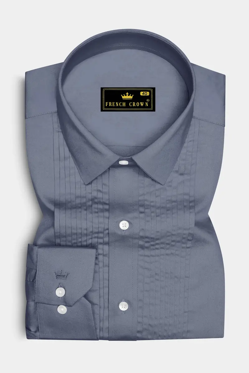 Argento-Shuttle Gray Subtle Sheen Super Soft Premium Cotton Tuxedo Dress Shirt 2