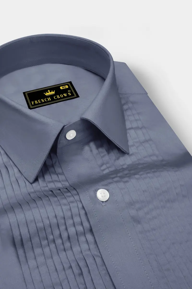 Argento-Shuttle Gray Subtle Sheen Super Soft Premium Cotton Tuxedo Dress Shirt 4