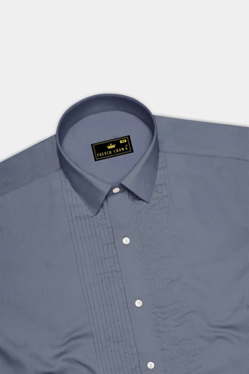 Argento-Shuttle Gray Subtle Sheen Super Soft Premium Cotton Tuxedo Dress Shirt 5