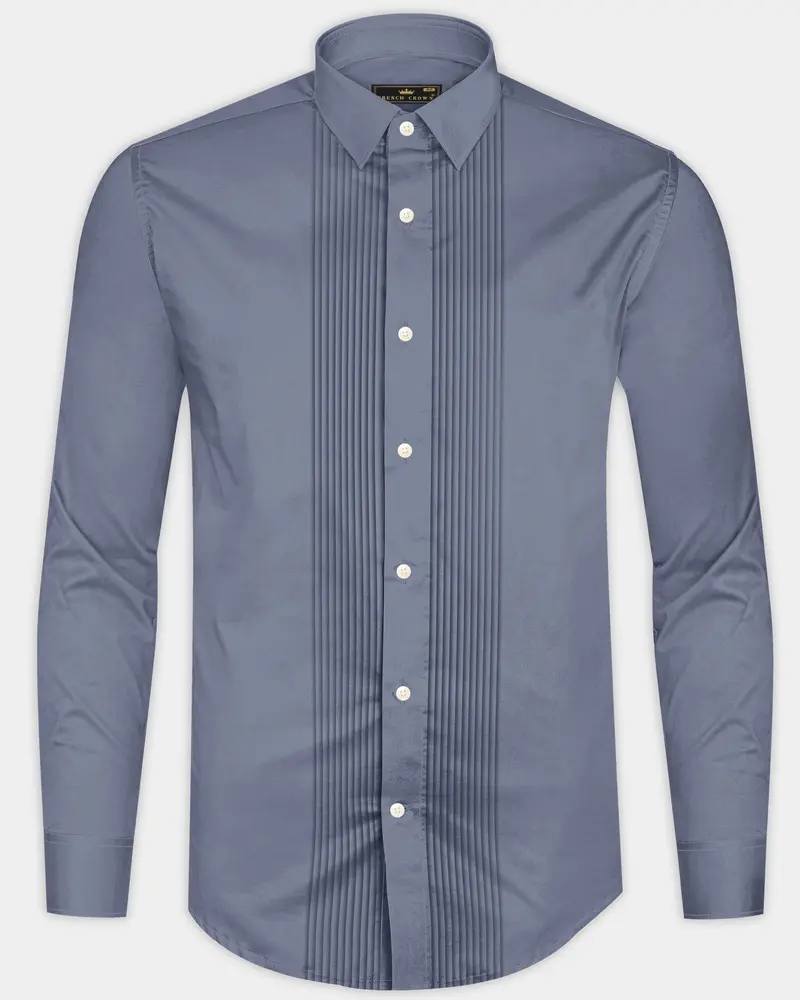 Argento-Shuttle Gray Subtle Sheen Super Soft Premium Cotton Tuxedo Dress Shirt 8