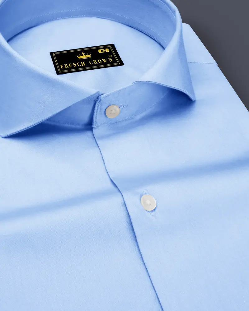 Argento-Steel Blue Subtle Sheen Super Soft Premium Cotton Cut Away Collar Dress Shirt 1