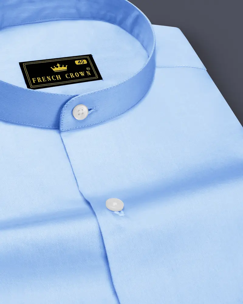Argento-Steel Blue Subtle Sheen Super Soft Premium Cotton Mandarin Dress Shirt 1