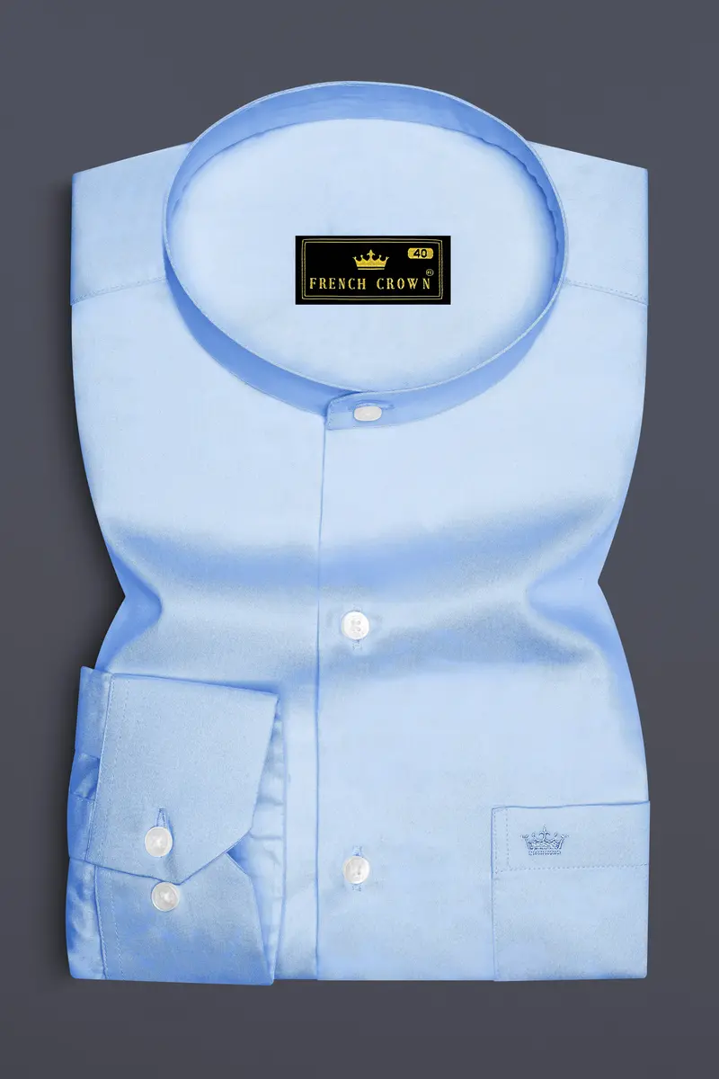 Argento-Steel Blue Subtle Sheen Super Soft Premium Cotton Mandarin Dress Shirt 4