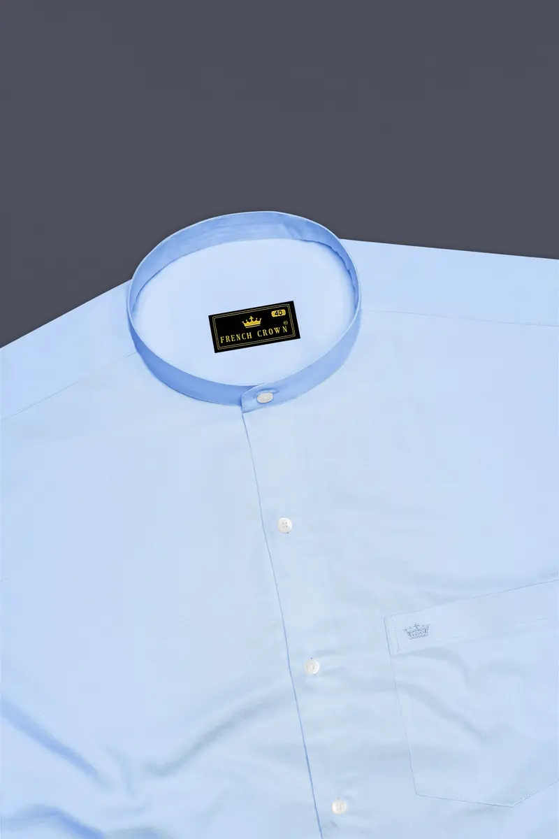 Argento-Steel Blue Subtle Sheen Super Soft Premium Cotton Mandarin Dress Shirt 5