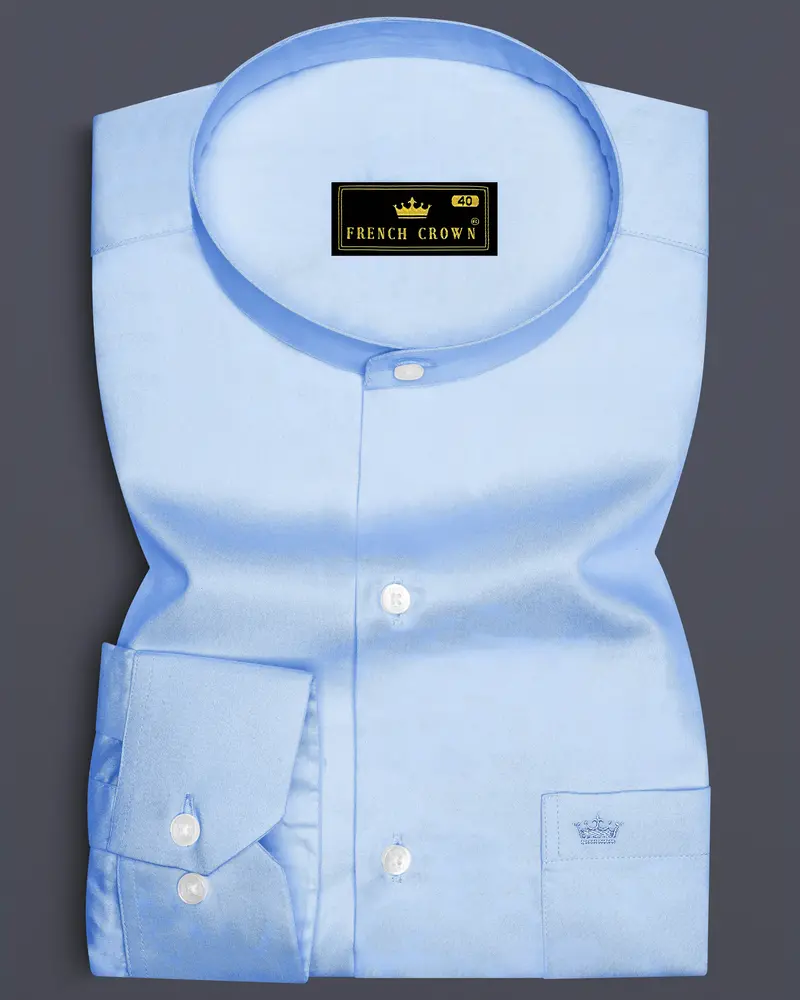 Argento-Steel Blue Subtle Sheen Super Soft Premium Cotton Mandarin Dress Shirt 6