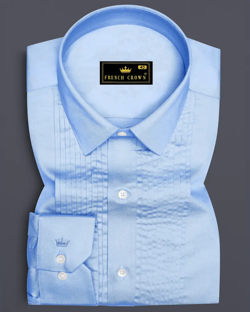Argento-Steel Blue Subtle Sheen Super Soft Premium Cotton Tuxedo Dress Shirt 1